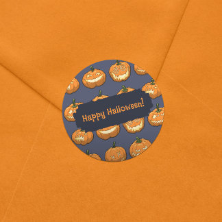 Sechs Jack o'Lantern Pixel Pumpkins-Muster Runder Aufkleber
