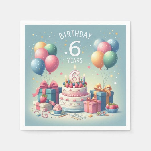 sechs Jahre alter Geburtstag Serviette (Vorderseite)