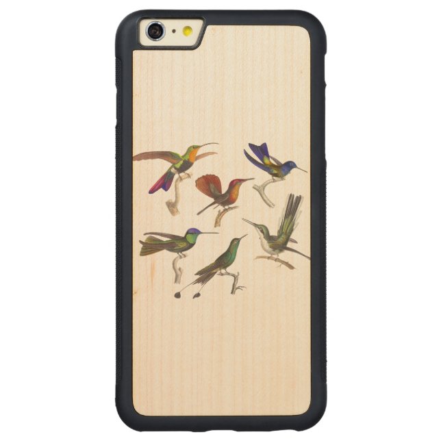 Sechs Kolibris Carved Wood iPhone Hülle (Rückseite)