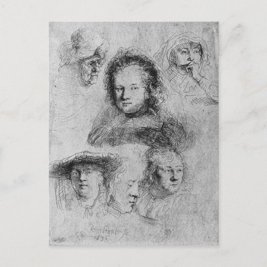 Sechs Kopf mit Saskia van Uylenburgh Postkarte (Vorderseite)