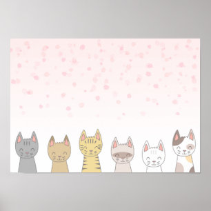 Sechs liebenswerte Katzen. Poster