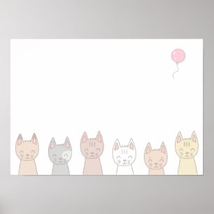 Sechs liebenswerte Katzen. Poster
