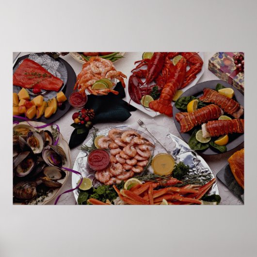 Sechs Meeresfrüchte-Plättchen für alle Nahrungssuc Poster (Vorne)