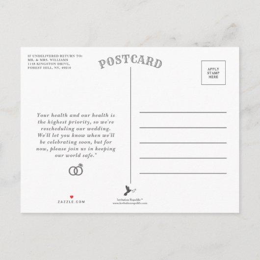 Sechs Meter später Hochzeitstag Ankündigungspostkarte (Rückseite)