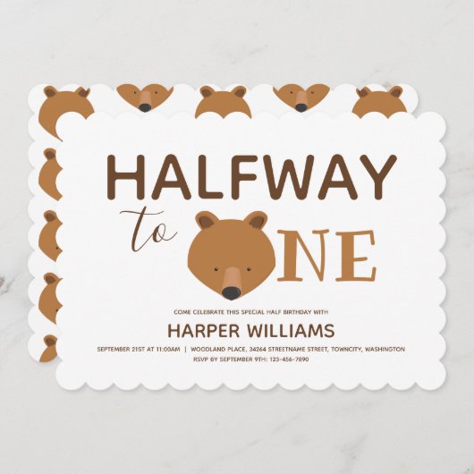 Sechs Monate Bear Baby Halbgeburt Einladung (Vorne/Hinten)