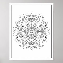 Sechs Petals Geometric Mandala Blume Aduloring Poster