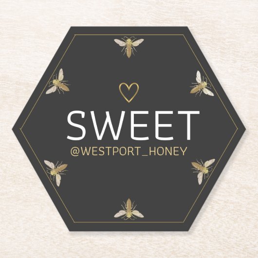 Sechs Queen Bee HEXAGON Honey mit Herzwerbung Untersetzer (Vorderseite)