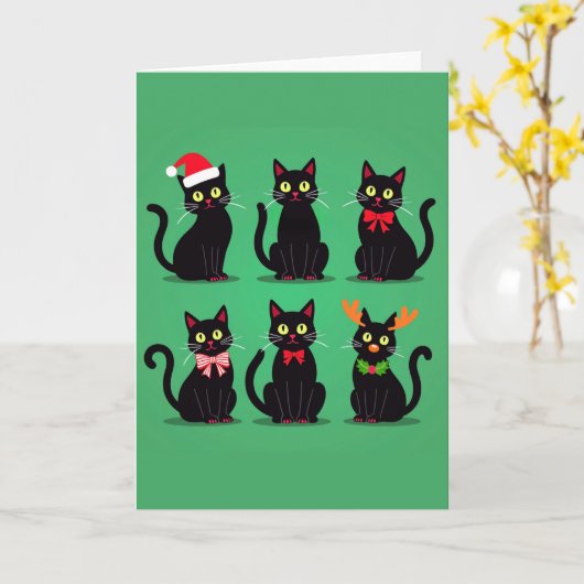 Sechs Schwarze Katzen Weihnachtskarte Weihnachtsfe Karte (Gelbe Blume)