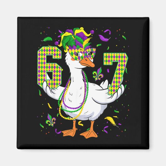 Sechs Sieben 67 Meme Gans mit Narrenhut & Perle Magnet (Vorne)