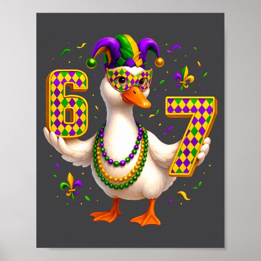 Sechs Sieben 67 Meme Gans mit Narrenhut & Perle Poster (Vorne)