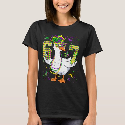Sechs Sieben 67 Meme Gans mit Narrenhut & Perle T-Shirt (Vorderseite)