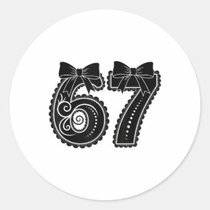 Sechs Sieben 67 Meme Nummer 67 Coquette Schleife F Runder Aufkleber