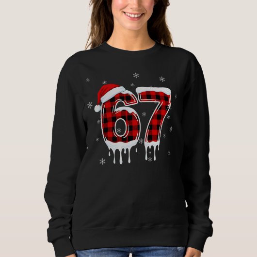 Sechs Sieben 6 7 Meme Karomuster mit Santa Hut Sweatshirt (Vorderseite)