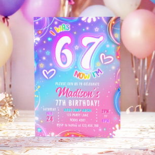 Sechs Sieben 6 7 Neon Glow Retro Groovy Mädchen Ge Einladung