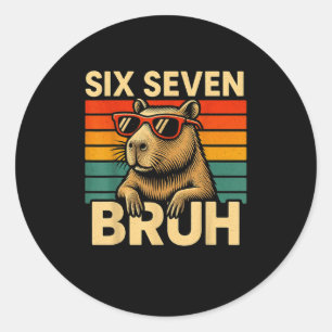 Sechs Sieben Bruh Capybara Retro Vintage Lustig 67 Runder Aufkleber