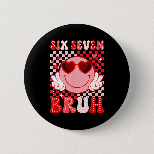 Sechs Sieben Bruh Groovy Lächeln Gesicht Sungles V Button (Vorderseite)