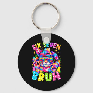 Sechs sieben bruh Ostern Hase Gesicht Tie Dye Bril Schlüsselanhänger
