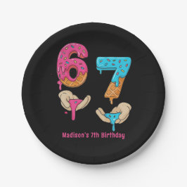 Sechs Sieben Mädchen Geburtstag Papier Teller
