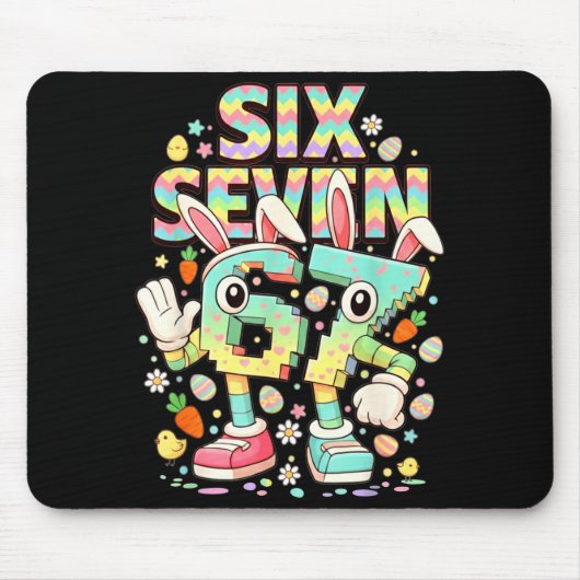 Sechs sieben Meme 67 Gehirnfäule lustiger Osterhas Mousepad (Vorne)