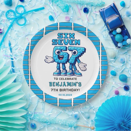 Sechs Sieben Meme 7. Geburtstag | Lustig Trendy Pappteller (Party)