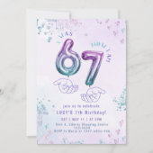 Sechs Sieben Meme Glitter Kinder 7. Geburtstag Einladung (Vorderseite)