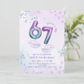 Sechs Sieben Meme Glitter Kinder 7. Geburtstag Einladung (Stehend Vorderseite)