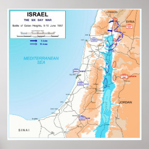 Sechs Tage Krieg Kampf der Golanhöhen Karte 1967 Poster