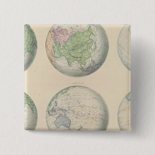 Sechs Weltkarten Button (Vorderseite)