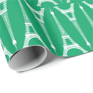 Sechs Zoll weiße Eiffeltürme auf Shamrock-Grün Geschenkpapier