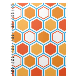 Sechseck in Orange, Blau und Weiß Notizblock