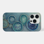 Sechseck Kreise Steampunk Abstrakt Blau Design iPhone Hülle (Rückseite (Horizontal))