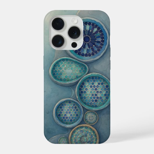 Sechseck Kreise Steampunk Abstrakt Blau Design iPhone Hülle (Rückseite)
