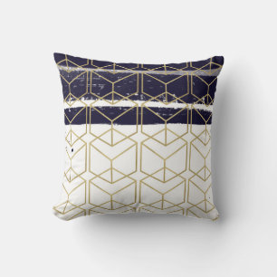 Sechseck Modern Navy Blau Gold Geometrisch Glamour Kissen