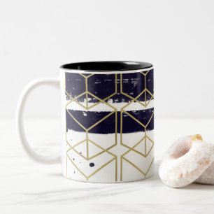 Sechseck Modern Navy Blau Gold Geometrisch Glamour Zweifarbige Tasse