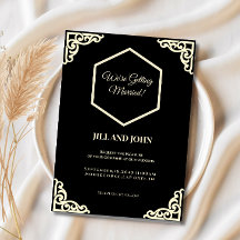 Sechseckige Hochzeitseinladung Schwarz und Creme