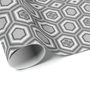 Sechseckiger Kimono-Druck, grau/Grau und Weiß Geschenkpapier