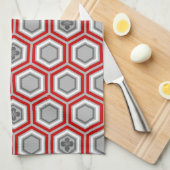 Sechseckiger Kimono-Druck, rot und Grau/Grau Handtuch (Viertel Falte)