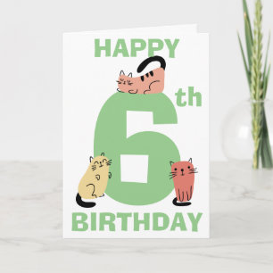Sechster (6.) Geburtstag Doodle Katzen Benutzerdef Karte