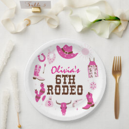 Sechster Rodeo Pink Western Cowboy 6. Geburtstag Pappteller