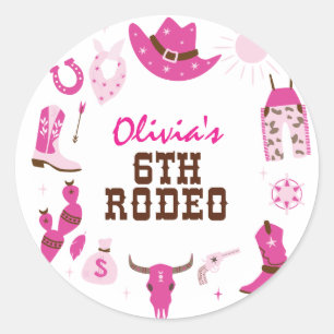 Sechster Rodeo Pink Western Cowboy 6. Geburtstag Runder Aufkleber