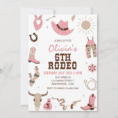 Sechster Rodeo Rosa Western 6. Geburtstag Einladung (Vorderseite)