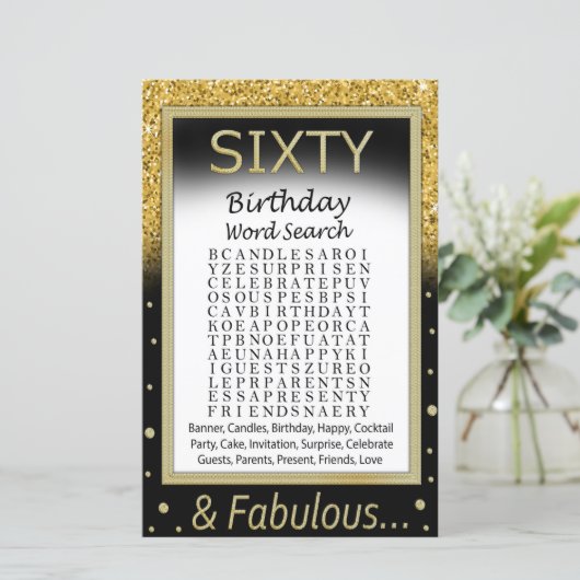 Sechszig Geburtstag Word Search Game (Stehend Vorderseite)