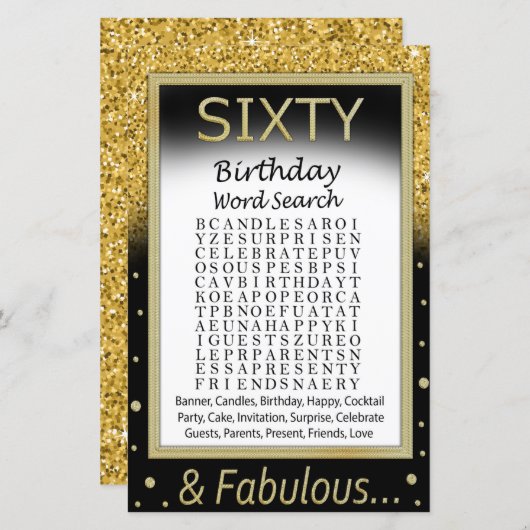 Sechszig Geburtstag Word Search Game (Vorne/Hinten)