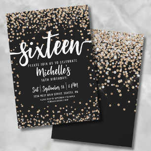 Sechzehn Black Gold Glitter 16. Geburtstag Einladung