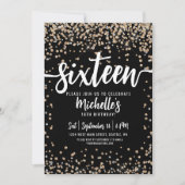 Sechzehn Black Gold Glitzer 16. Geburtstag Einladung (Vorderseite)