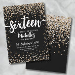 Sechzehn Black Gold Glitzer 16. Geburtstag Einladung<br><div class="desc">Eine schicke und spielerische 16 . Geburtstag 16. Geburtstagsfeier, die sich perfekt für die Feier des 16-jährigen Jubiläums eignet. Das elegante Design besticht durch eine Mischung aus Glitzer- und Goldkonfetti und eine glamouröse Touch. Oben wird "Sechzehn" in fett gedruckter Kalligrafie vorgestellt, die den Ton für ein unvergessliches Fest abgeben. Der...</div>