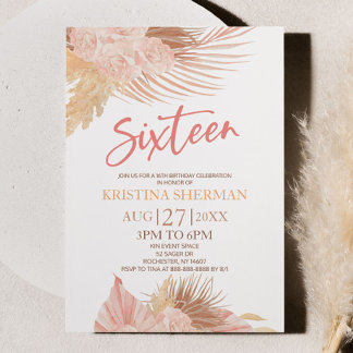 Sechzehn Boho Pink Floral 16. Geburtstagsparty Einladung