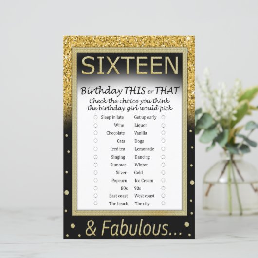 Sechzehn Geburtstag Dieses oder jenes Spiel (Stehend Vorderseite)