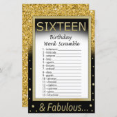 Sechzehn Geburtstage Word Scramble Game (Vorne/Hinten)