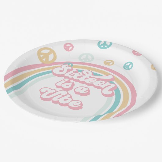 Sechzehn ist ein Vibe Retro Summer Rainbow Pappteller (Schrägansicht)